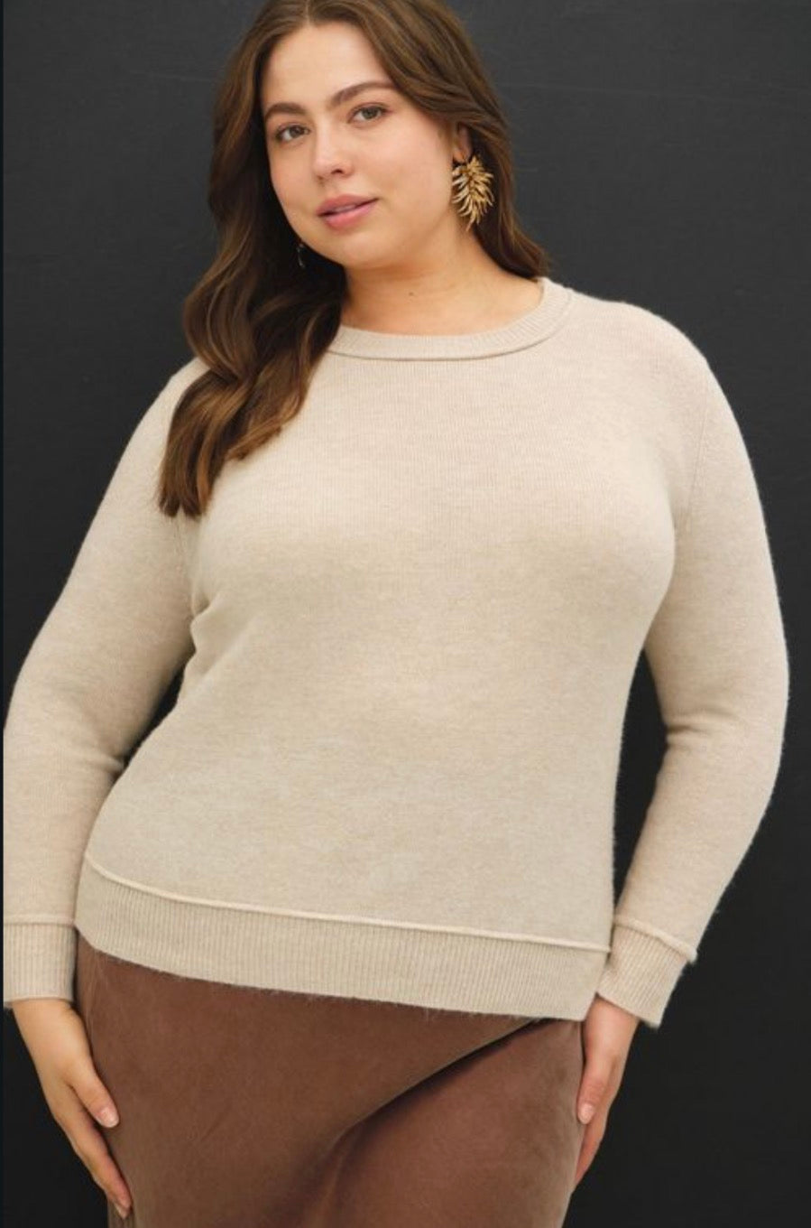 Oatmeal Exposed Seam Crewneck Sweater