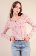 Pink Floral Print Lace Detail Top