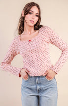 Pink Floral Print Lace Detail Top-Market Grey Boutique