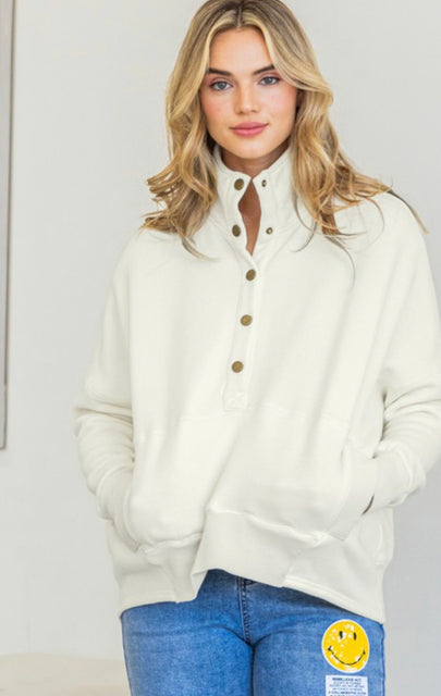 (Adult Mommy and Me)Half Button Up Cream Pullover