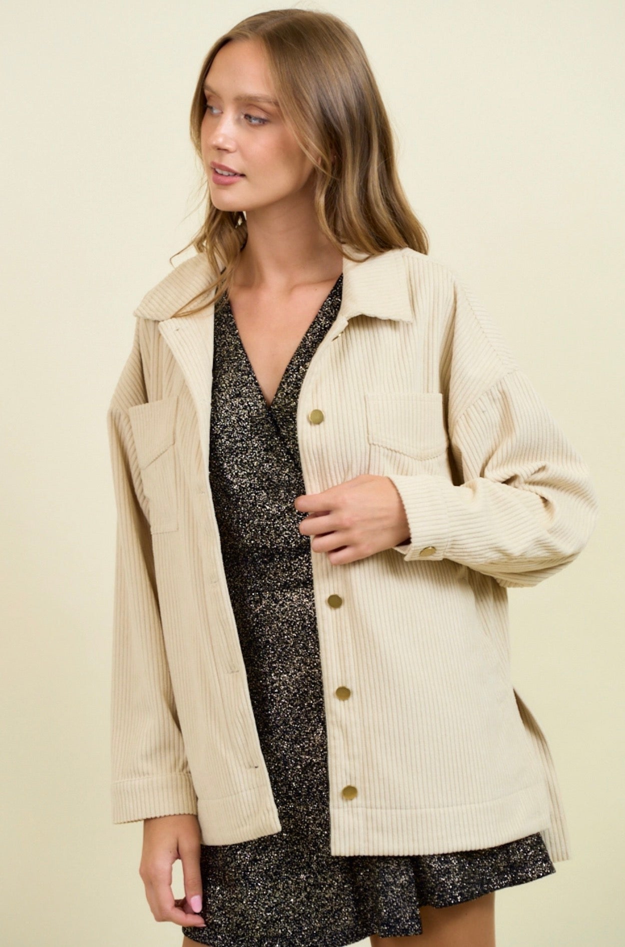 Cream Corduroy Button Down Oversized Jacket-Market Grey Boutique