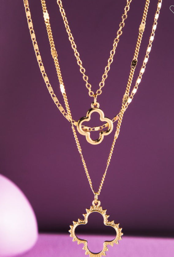 Brass Triple Layer Clover Necklace
