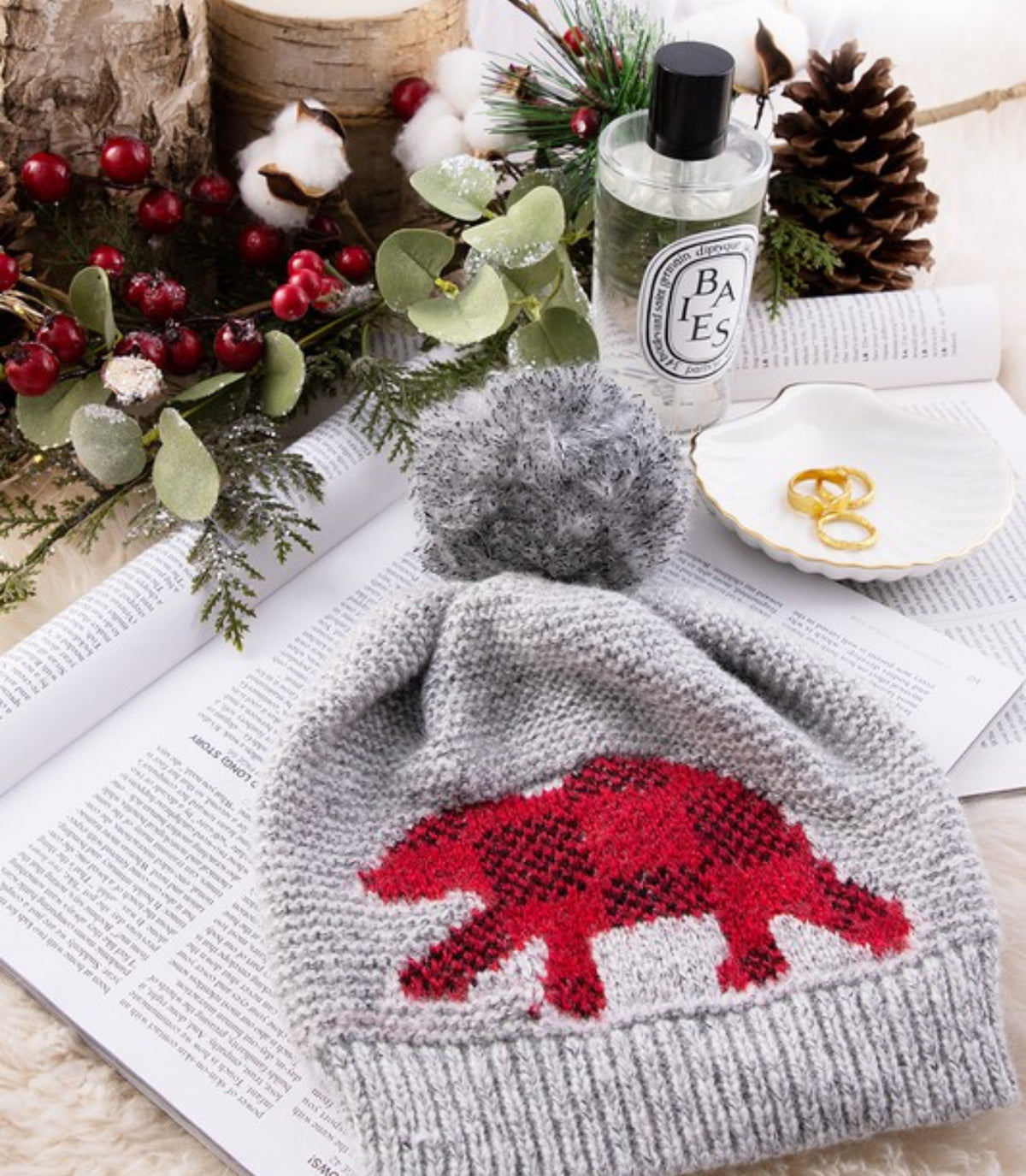 Knitted Buffalo Plaid Beanie-Market Grey Boutique