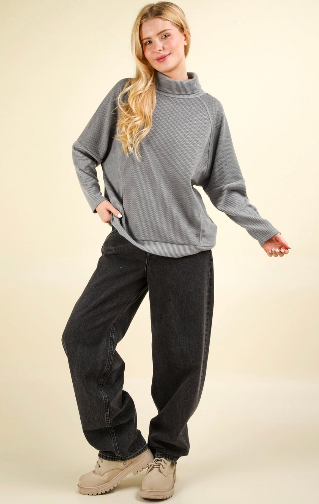 Mock Neck Oversized Curvy Grey Top