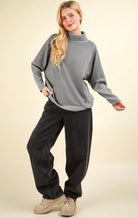 Mock Neck Oversized Curvy Grey Top-Market Grey Boutique