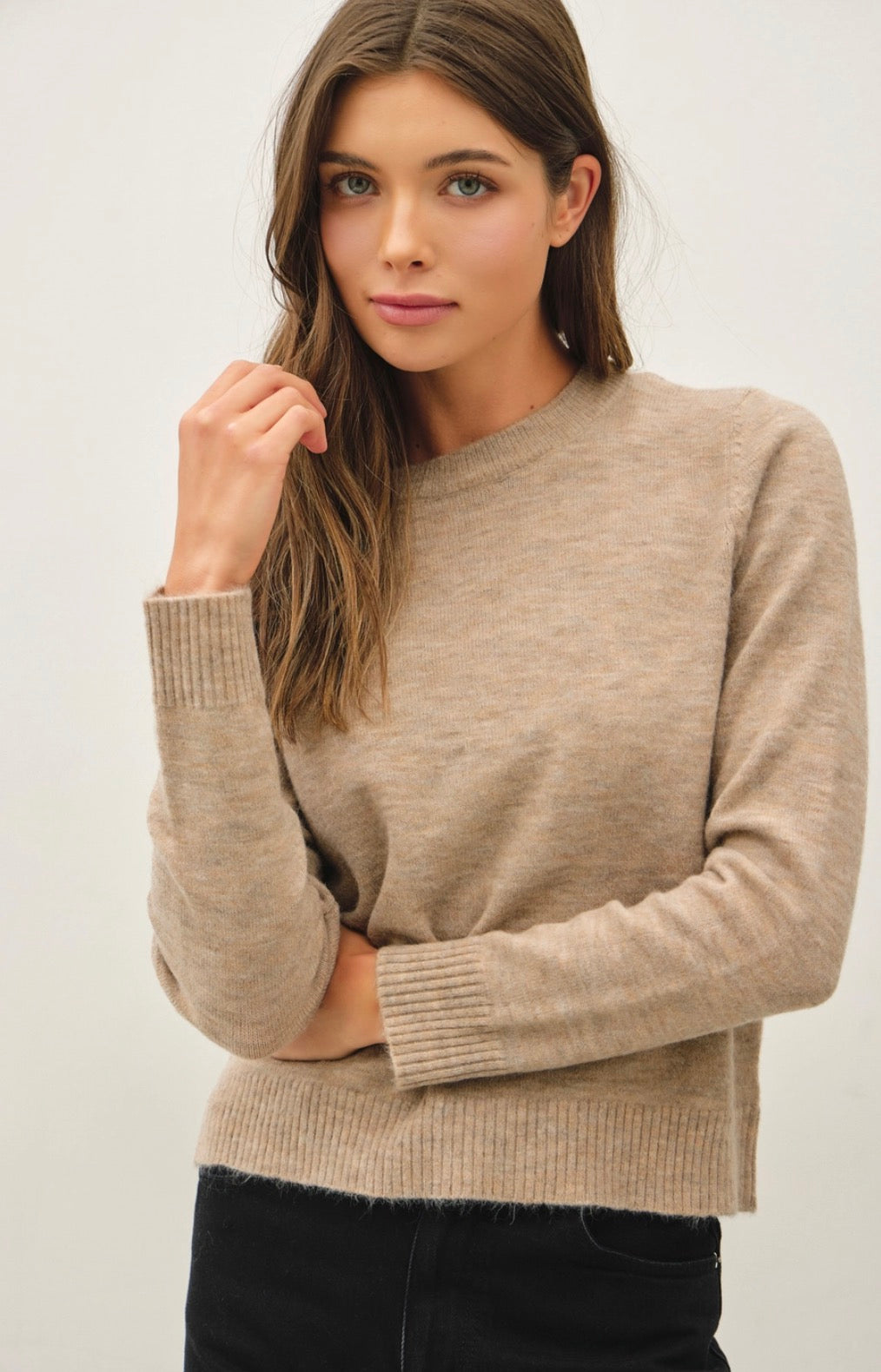 Mushroom Wool Blend Basic Crew Sweater