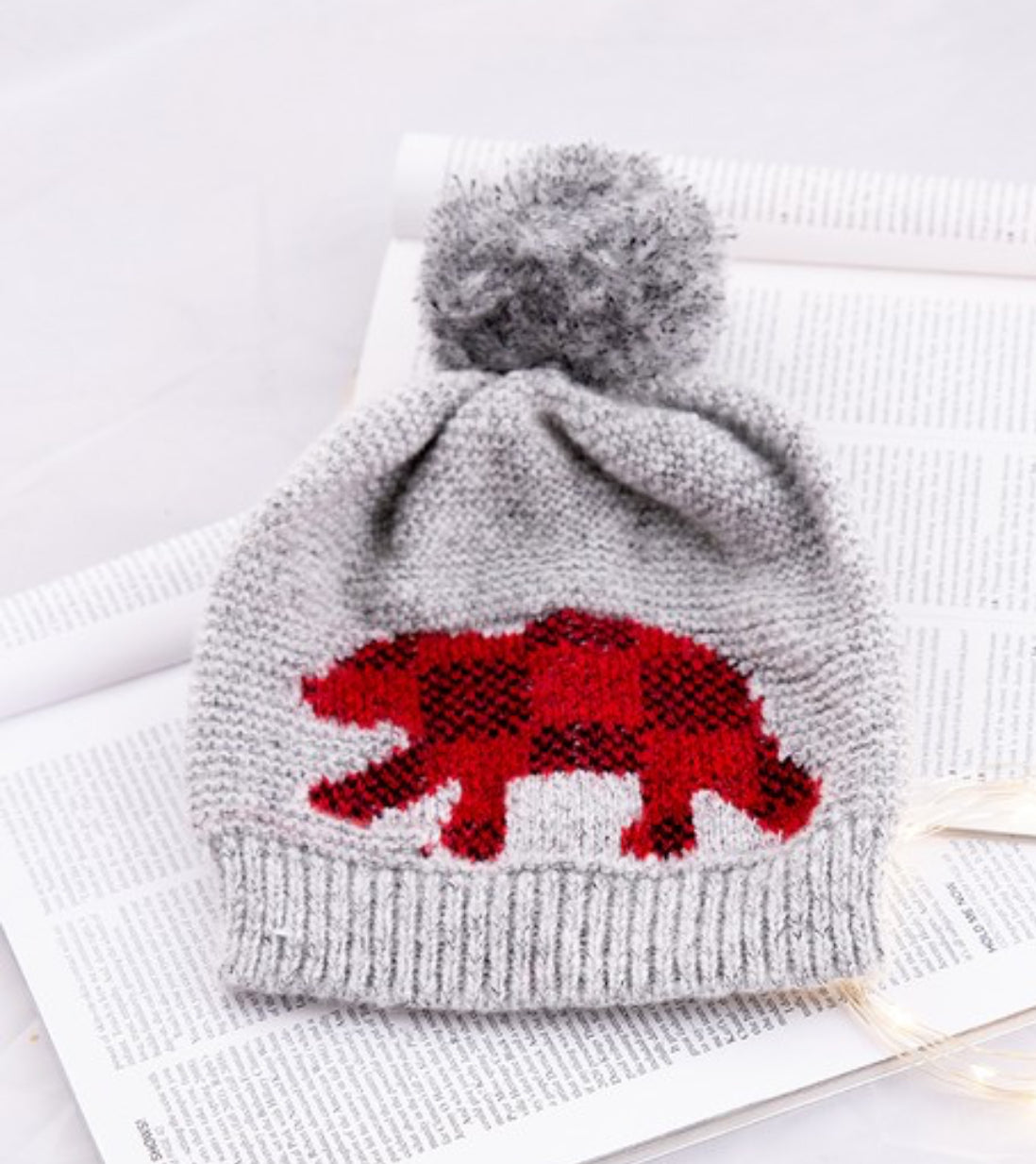 Knitted Buffalo Plaid Beanie-Market Grey Boutique