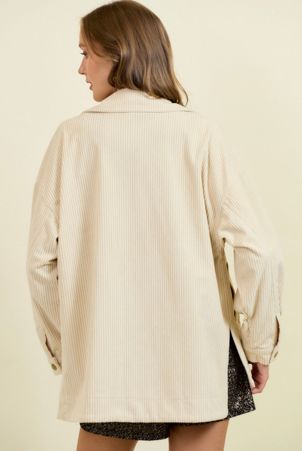 Cream Corduroy Button Down Oversized Jacket-Market Grey Boutique