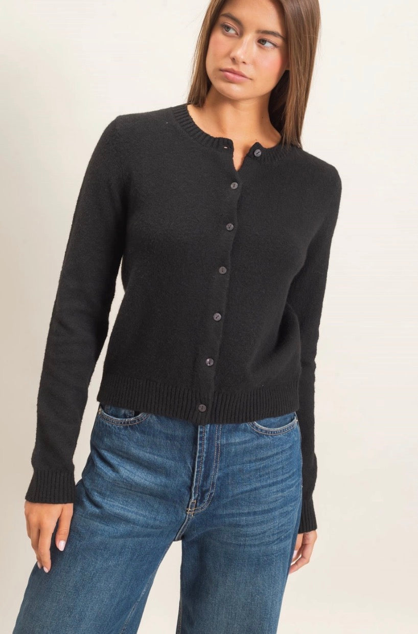 Black Classic Crew Fitted Cardigan