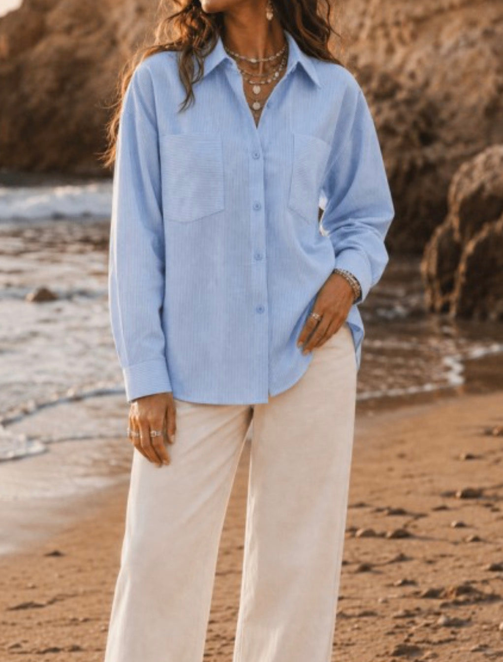 Button Up Collared Blouse-Market Grey Boutique