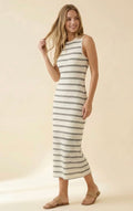 Striped Overlay Luxe Midi Dress