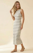 Striped Overlay Luxe Midi Dress-Market Grey Boutique