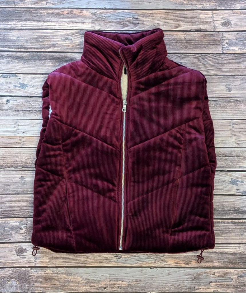 Burgundy Sherpa Lined Corduroy Vest