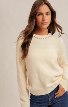 Jewel Accent Ivory Sweater