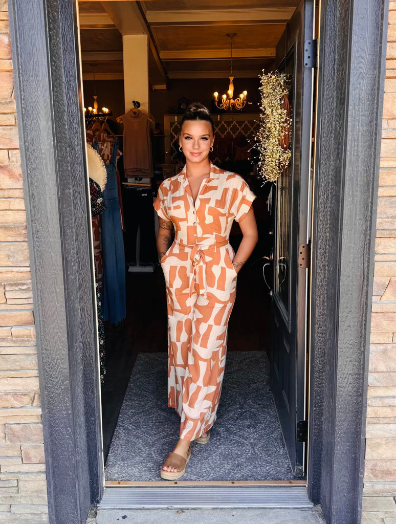 Geometric Rust/Beige Jumpsuit