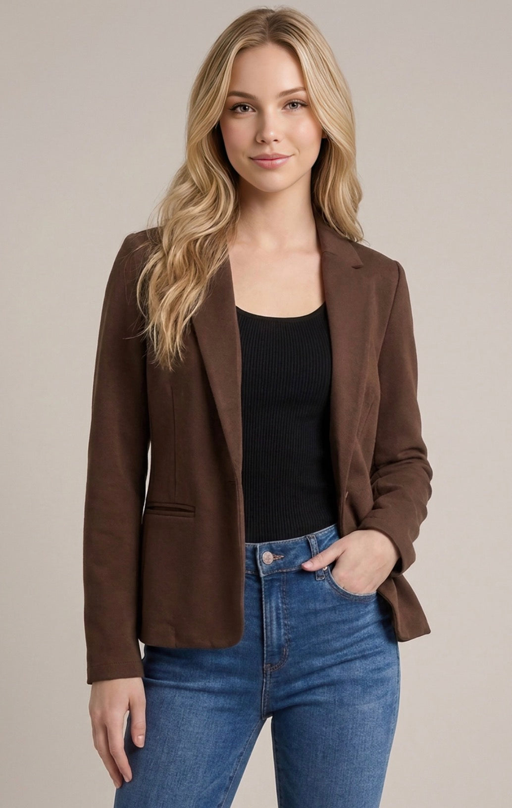 Classic Single-Button Tailored Blazer-Market Grey Boutique
