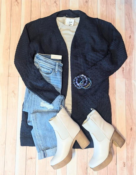 Navy Mix Stitch Long Cardigan