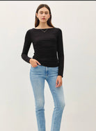 Black Ruched Boat Neck Top-Market Grey Boutique