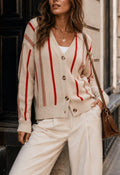 Taupe/Red Stripe Cardigan