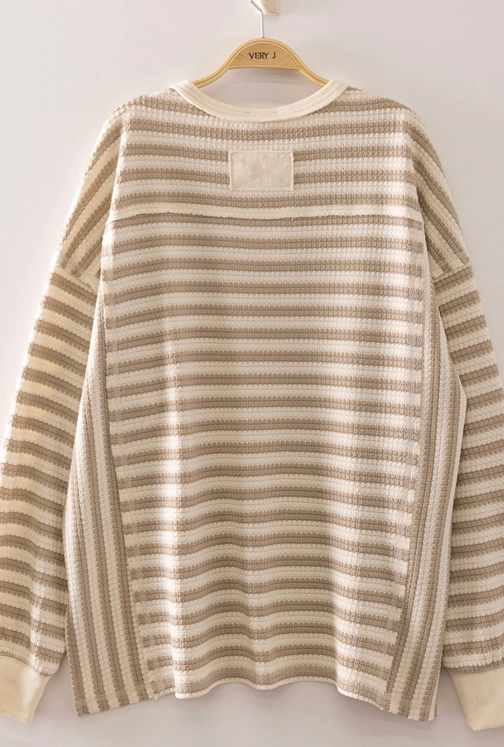 Oversized Striped Waffle Top-Market Grey Boutique