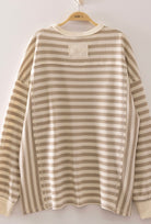 Oversized Striped Waffle Top-Market Grey Boutique