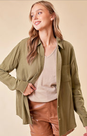 Olive Gauzy Button Up