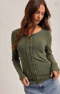 Forest Green Snow Washed Ribbed Top