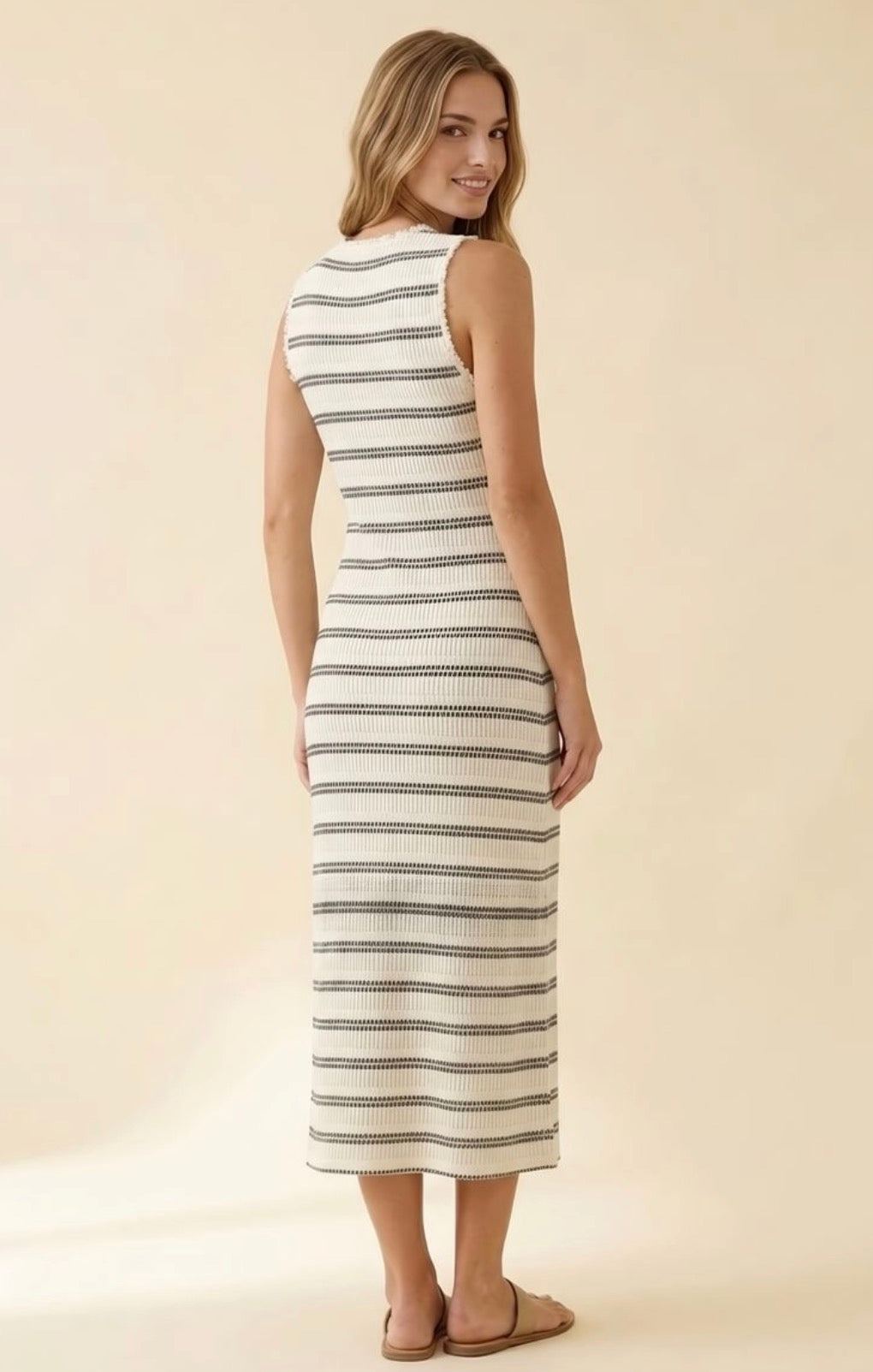 Striped Overlay Luxe Midi Dress
