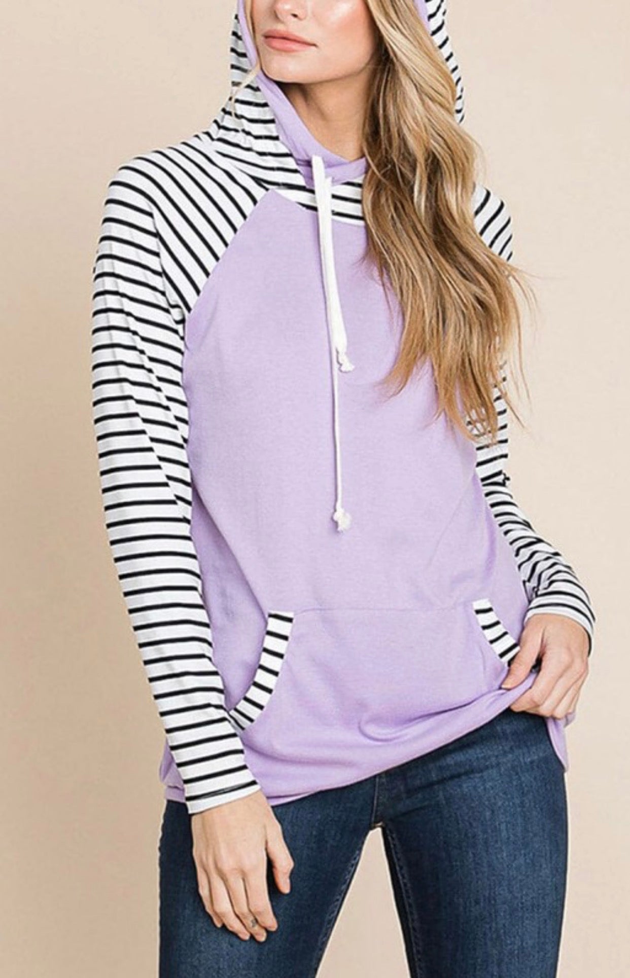 Lavender Colorblock Light Weight Striped Hoodie