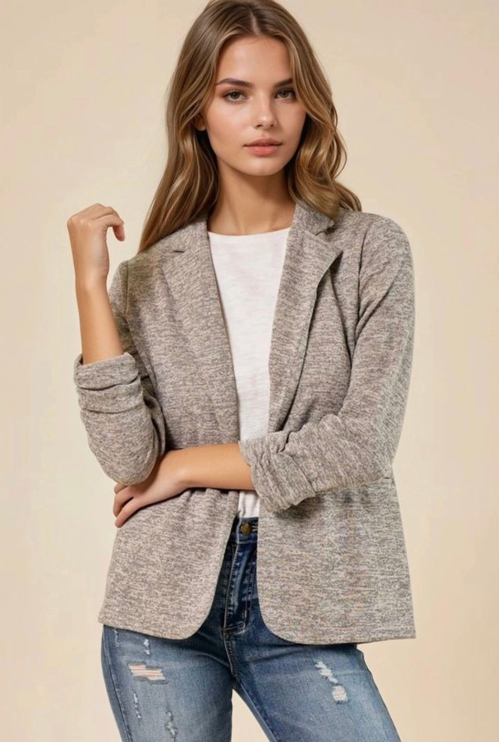 Heathered Toffee Knit Blazer