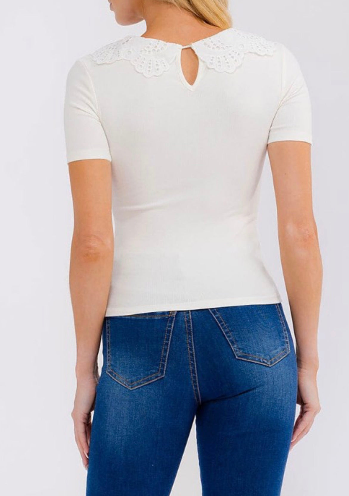 Eyelet Bow Detailed Knit SS Top-Market Grey Boutique