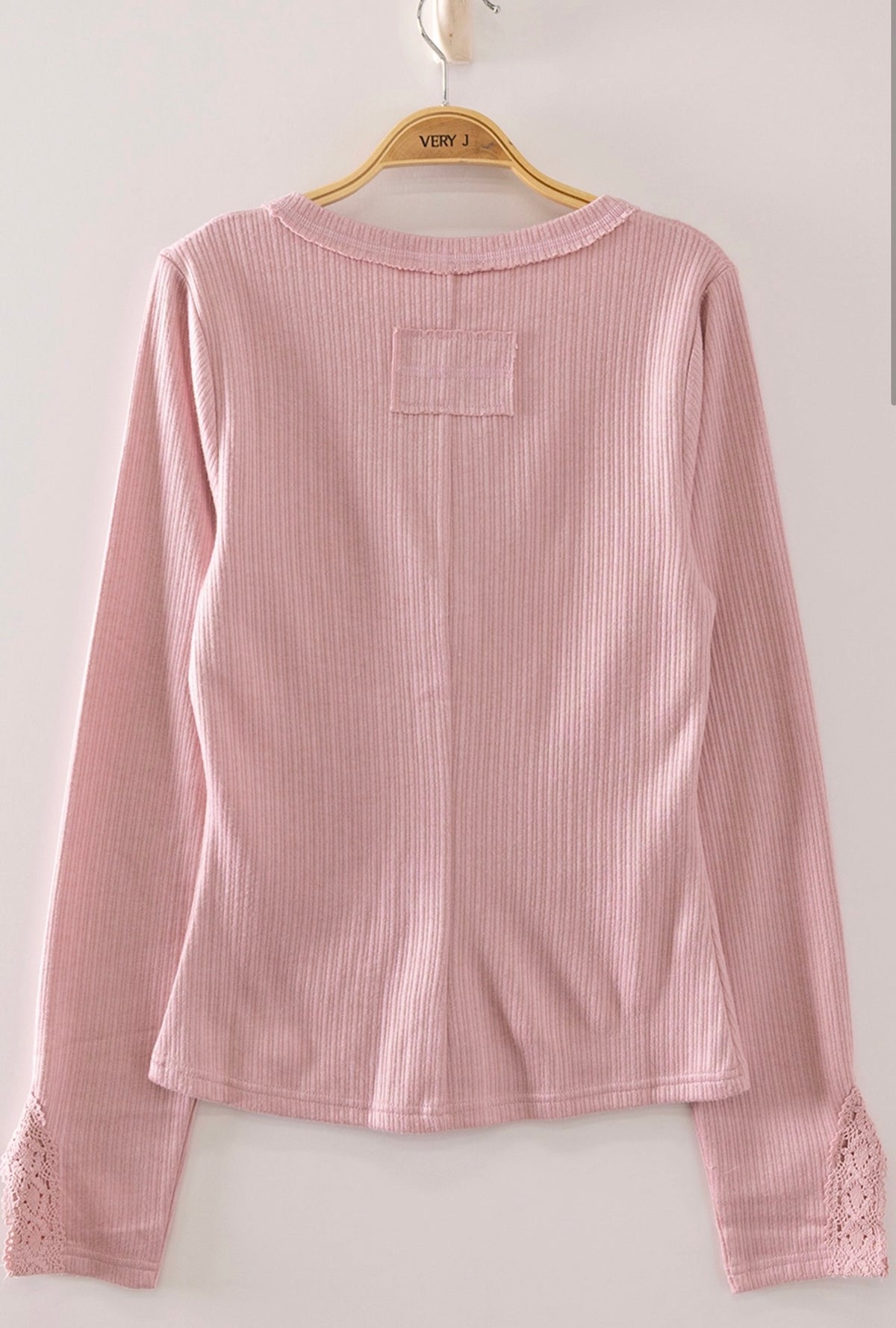 Pink Lace Sleeved Ribbed Top-Market Grey Boutique