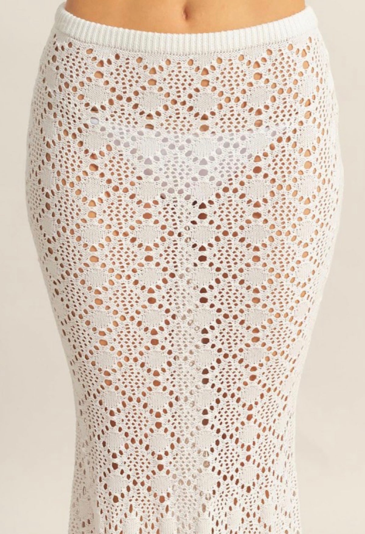 White Crochet Maxi Skirt/Swim Cover up-Market Grey Boutique