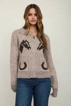 Western Collared Zip-Up Knit Cardigan-Market Grey Boutique