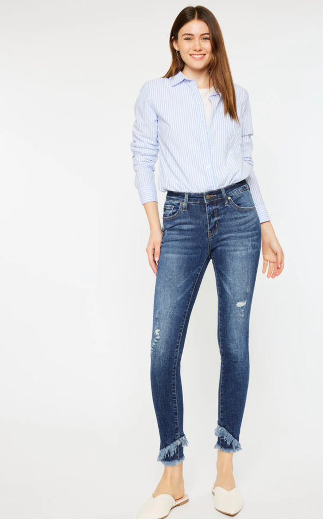 KC Frayed Cross Cuff Mid Rise Ankle Skinny