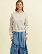 RESTOCK Grommet Detail Crew Sweatshirt-Market Grey Boutique