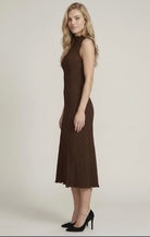 Brown Smocked Crinkle Midi Dress-Market Grey Boutique