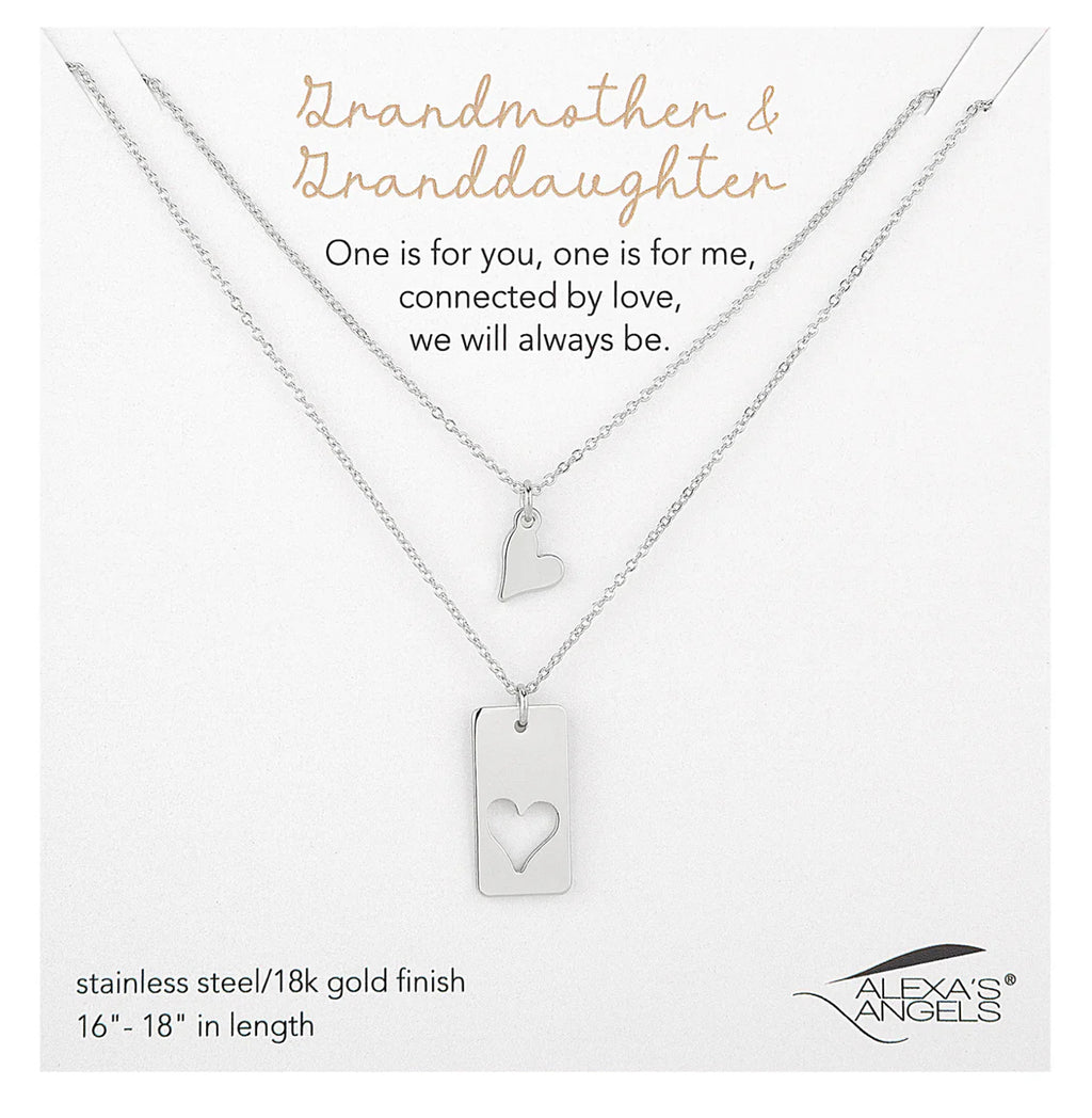 Grandmother/Granddaughter Connected Heart Necklace Set