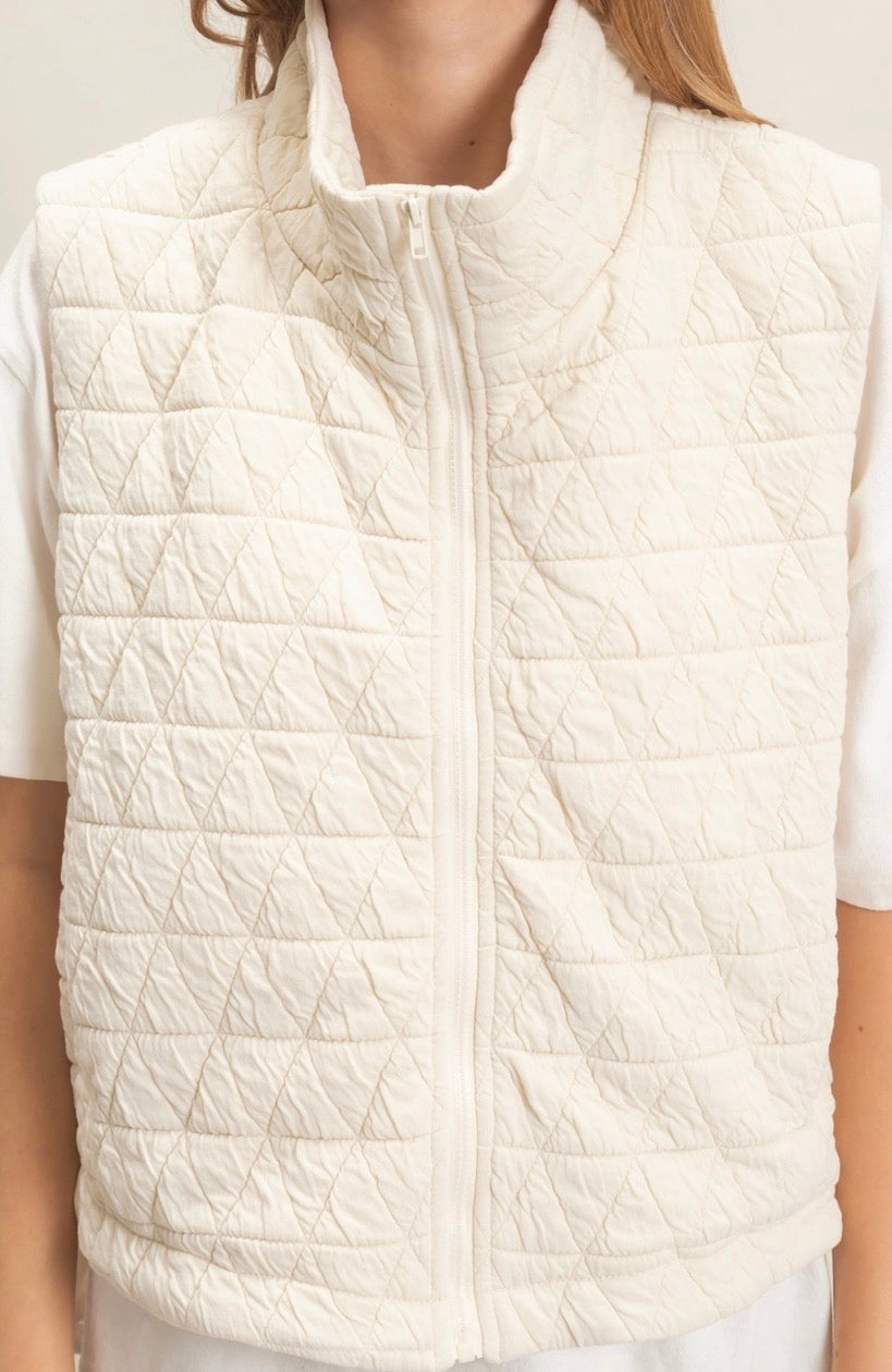 Geometric Quilted Ivory Vest