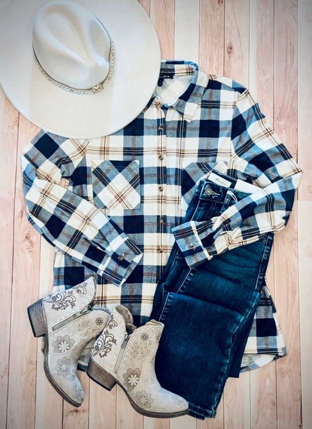 Blue and Brown Plaid Lightweight Flannel