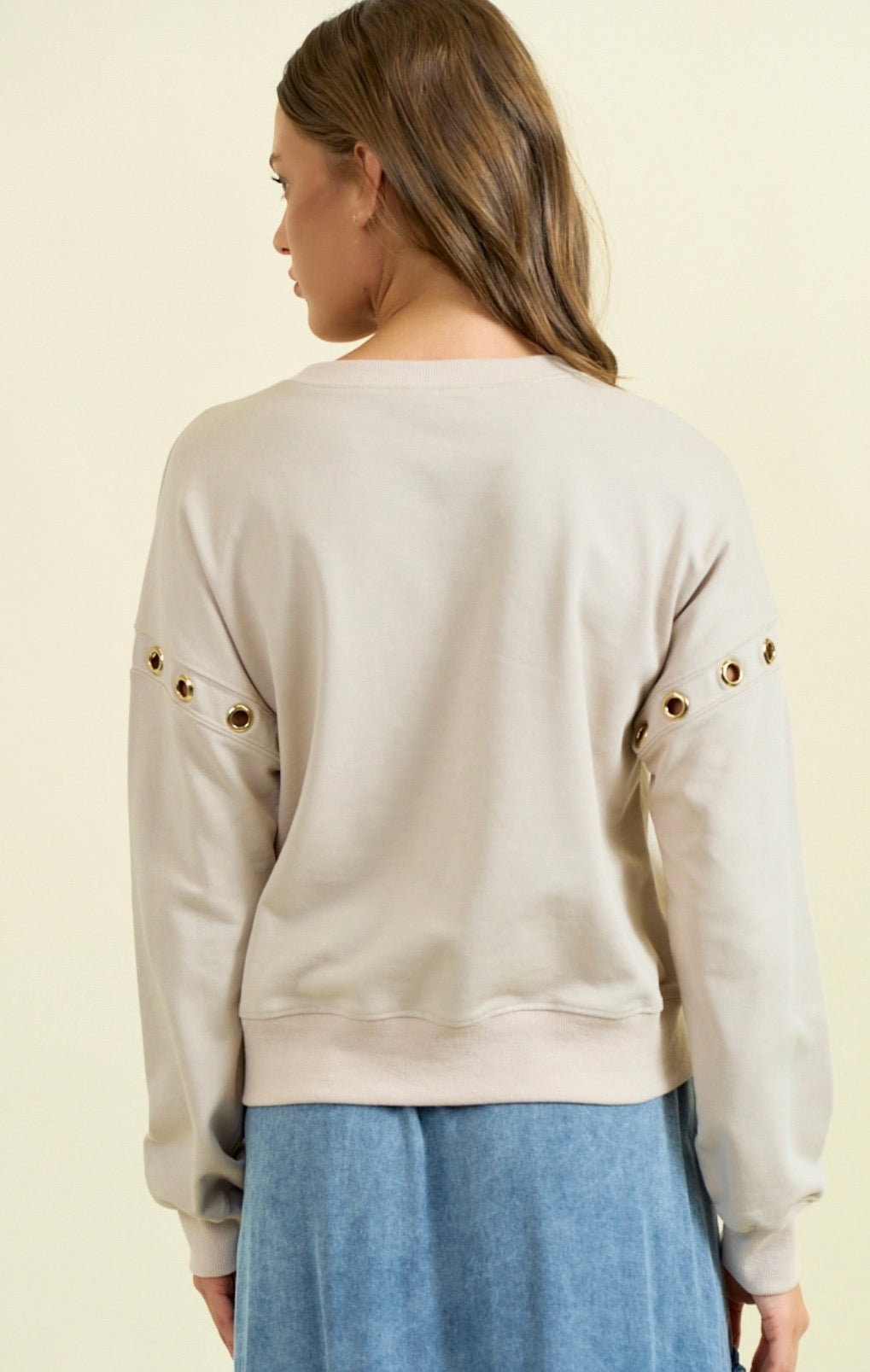 RESTOCK Grommet Detail Crew Sweatshirt-Market Grey Boutique