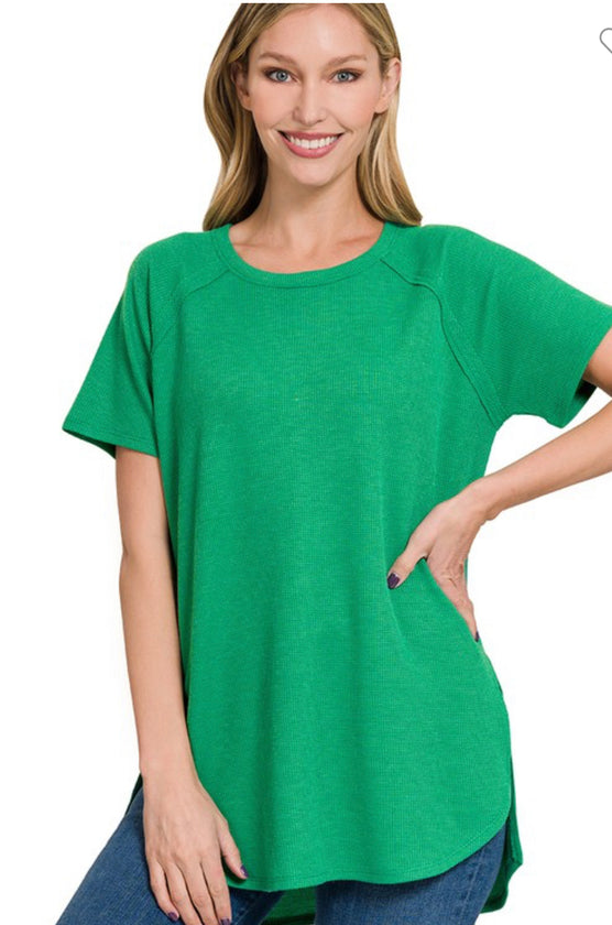 Kelly Green Exposed Seam Waffle Top