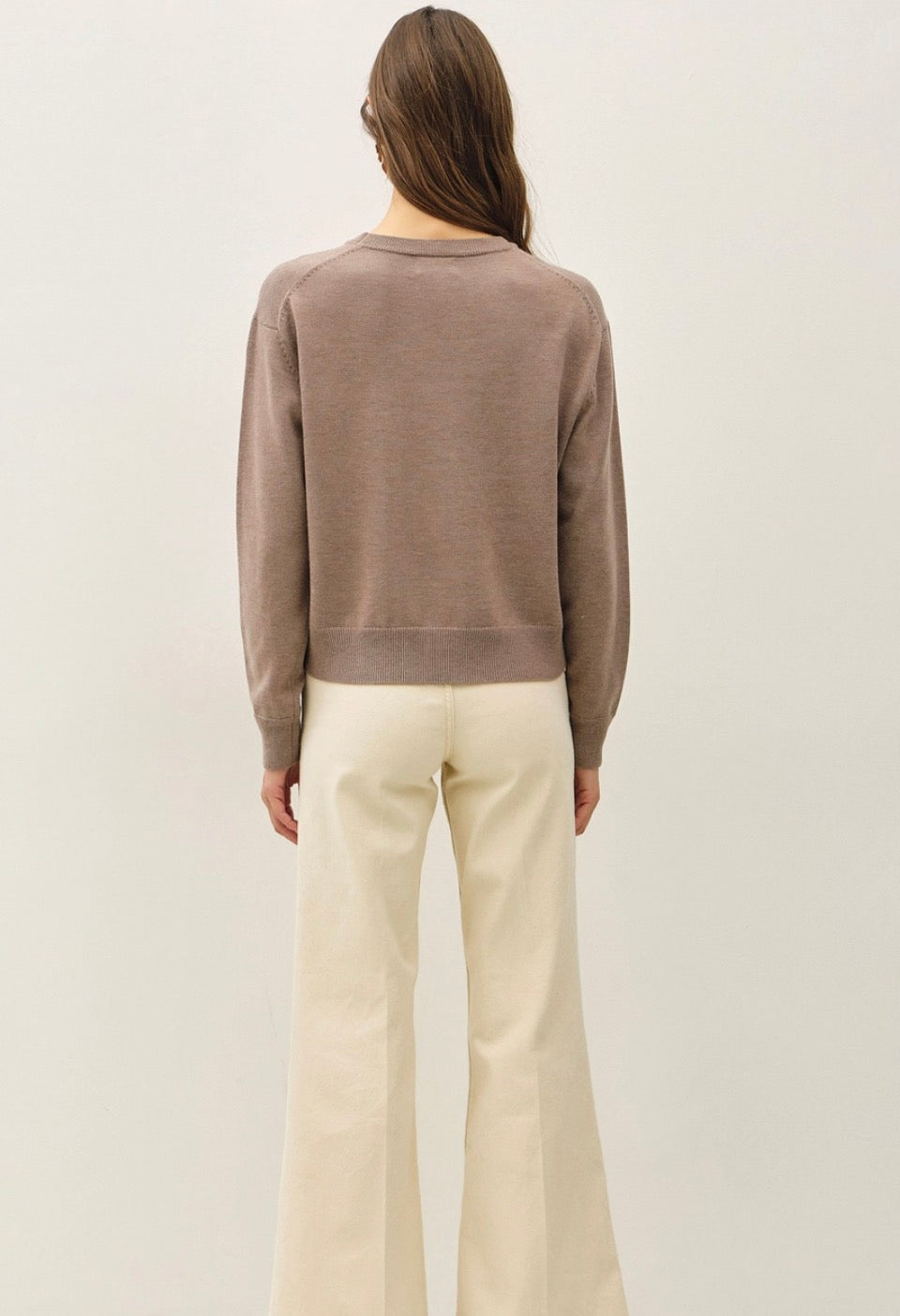 Mocha V Notch Stitch Crew Sweater-Market Grey Boutique