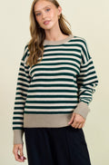 Forest Stripe Colorblock Crew Sweater
