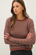 Sepia Striped Waffle Sweater-Market Grey Boutique