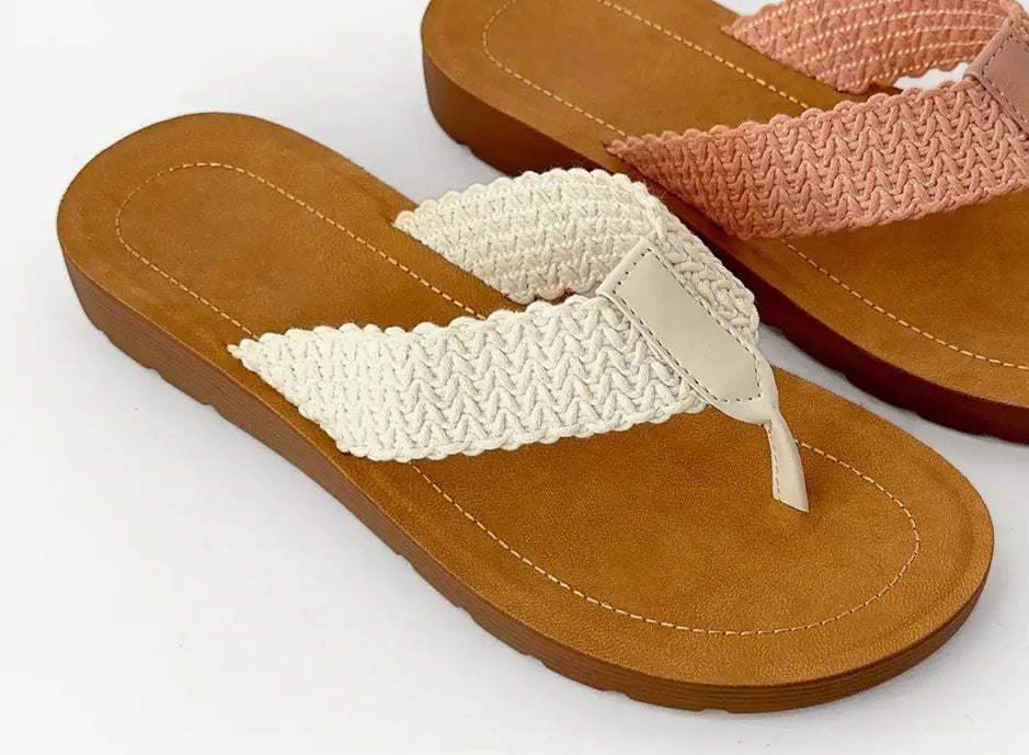 Beige Wavy Woven Thong Sandal