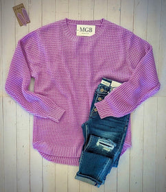 Lavender Round Neck Waffle Sweater