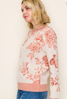 Floral Cream/Salmon Crewneck Sweater