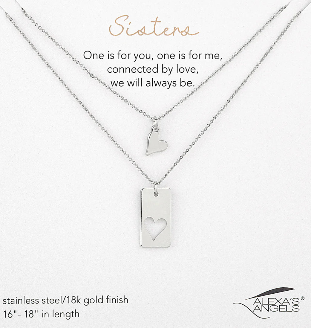 Sisters Connected Heart Necklace Set-Market Grey Boutique