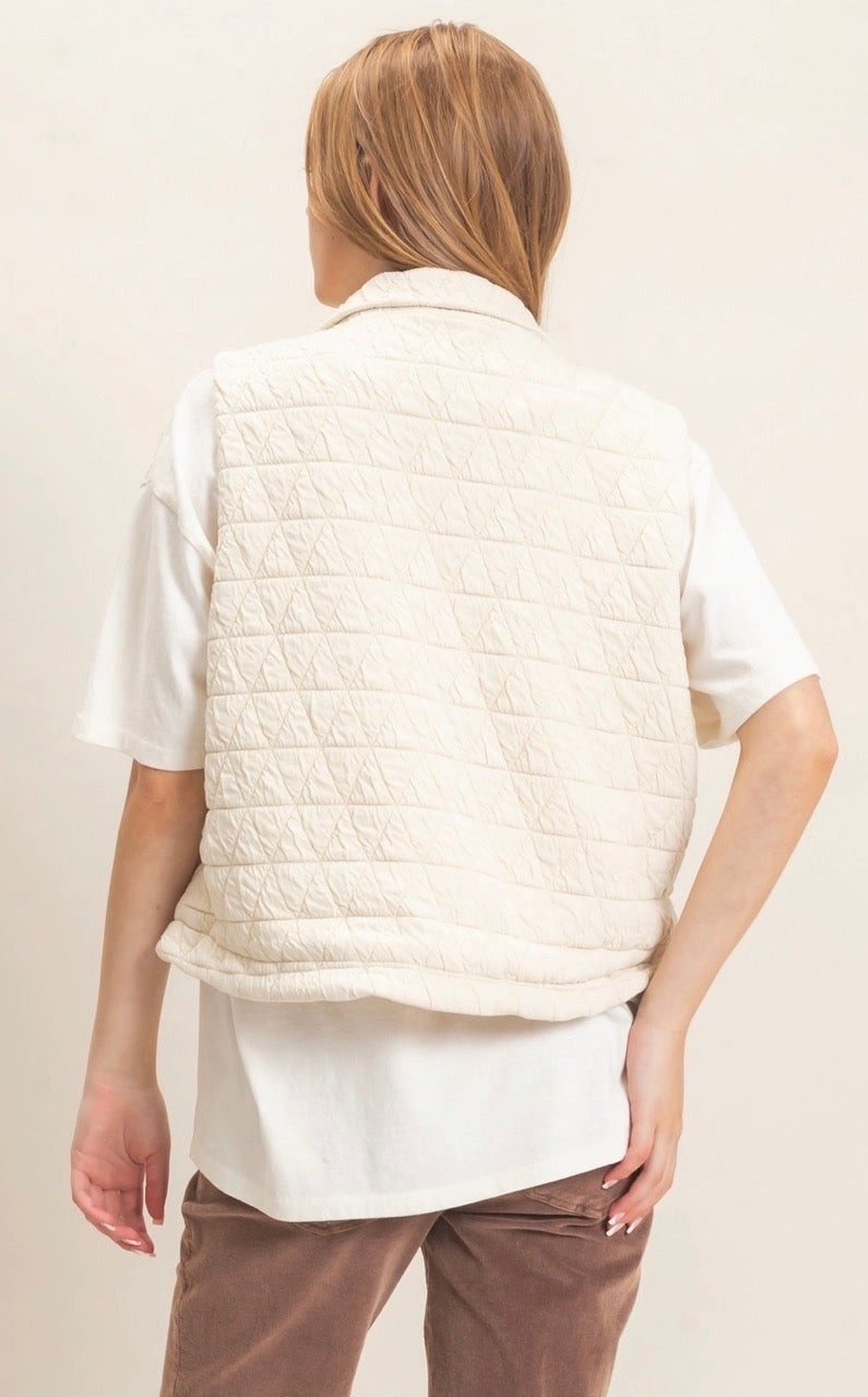 Geometric Quilted Ivory Vest